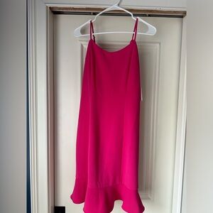 Sage spaghetti strap fitted above the knee dress with ruffle hem